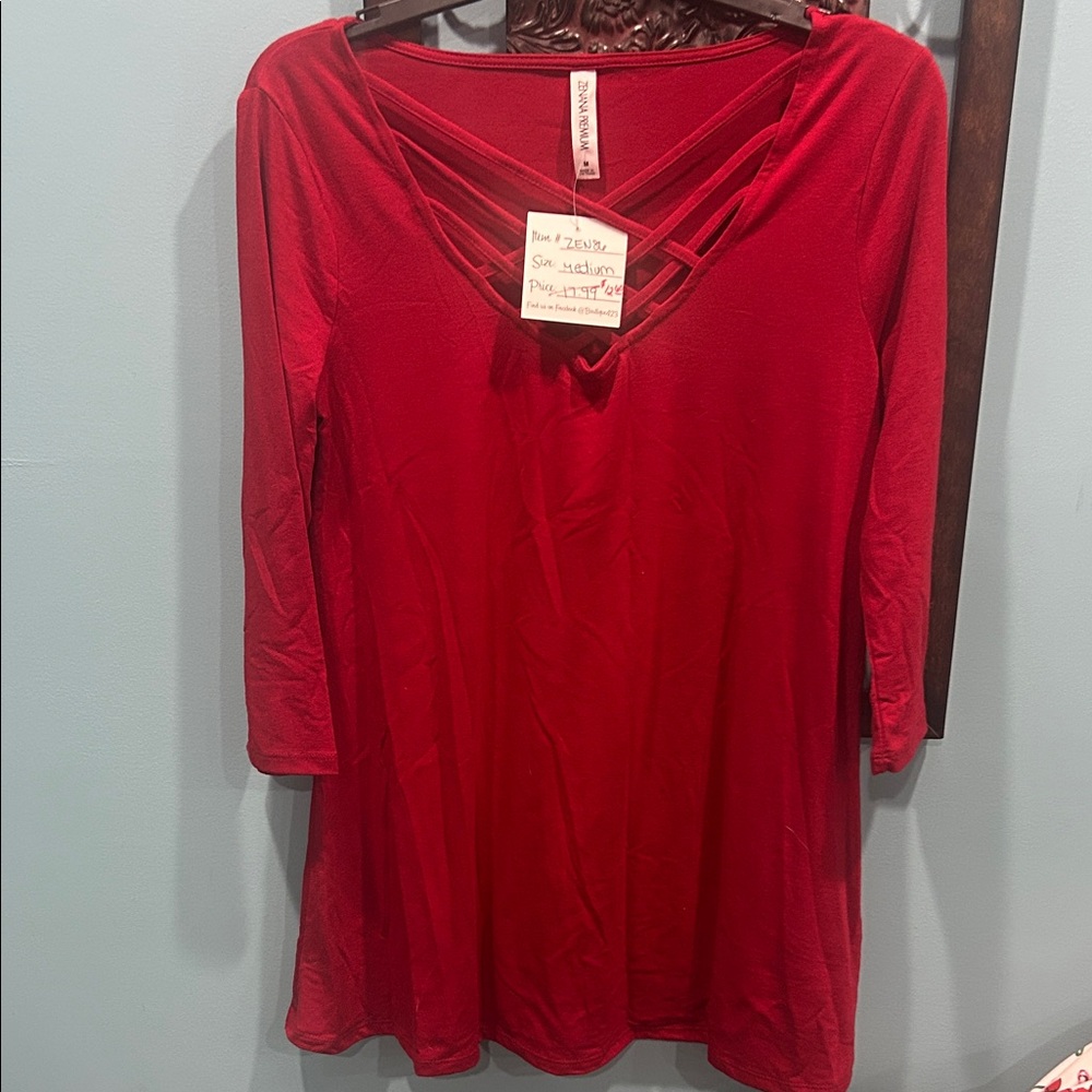 Red Crisscross V-Neck Top